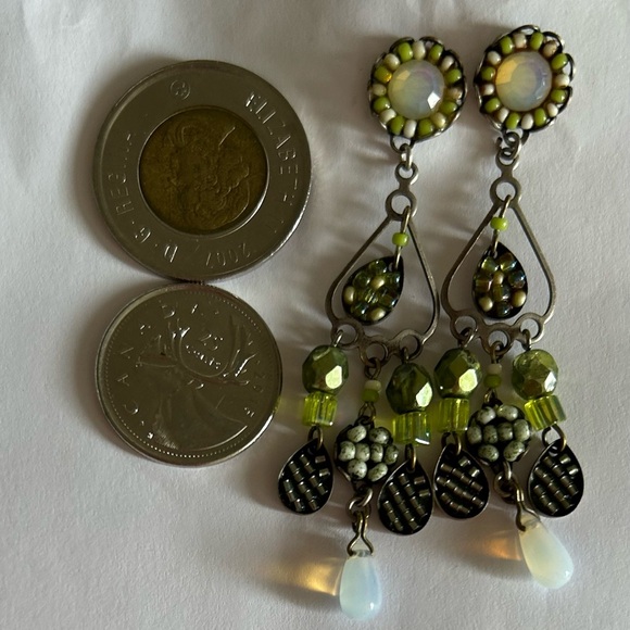 Ayala Bar Green Beaded Drop Earrings. - Picture 2 of 3